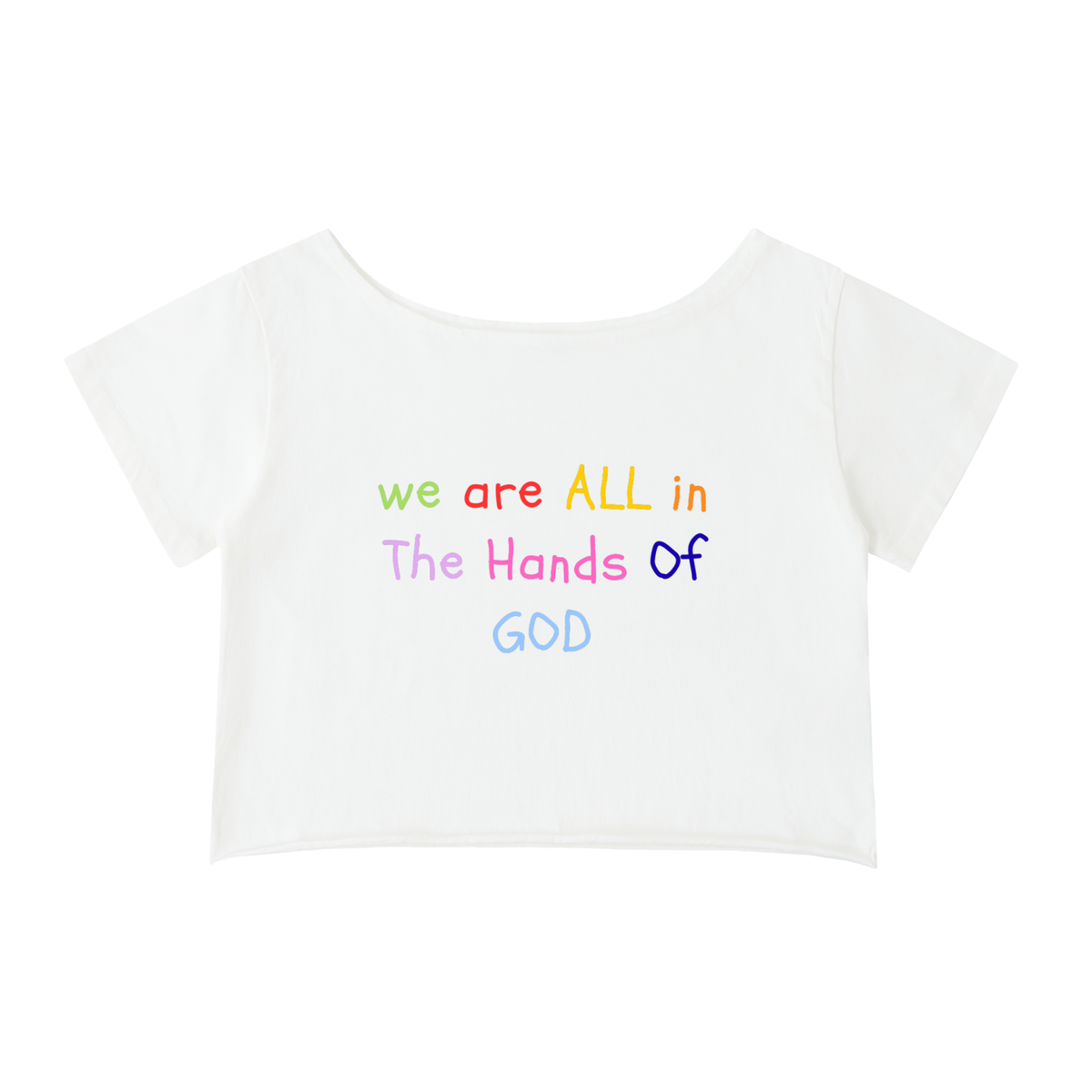 Hands of God Off-Shoulder Rolled Hem Cotton T-Shirt